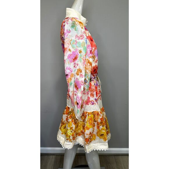 NWT Zimmermann Floral Tiered Long Sleeve Raie Lantern Mini Dress Size 2/US8 $795 - Picture 9 of 12
